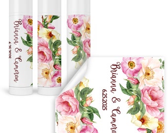 Personalized Lip Balm Labels Favor Stickers Pink Rose Bridal Shower Wedding Chapstick Love is Balm