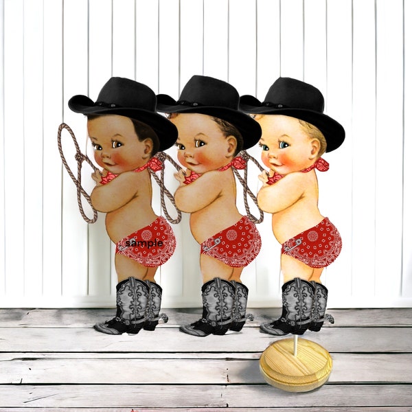 Little Cowboy Centerpiece Cutouts with Lasso, Hat, Boots, Red Bandana Baby Shower Birthday Party Table Cake Topper