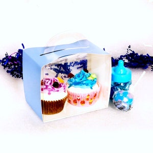 12 Blue Cupcake Box Clear Window, Baby Shower,  Boy Baby Cake Boxes, Birthday Candy Box