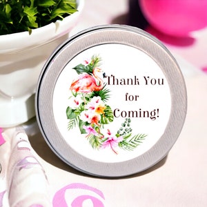 Personalized Flamingo Labels Hawaiian Thank you for Coming Watercolor Stickers Wedding Birthday Baby Shower