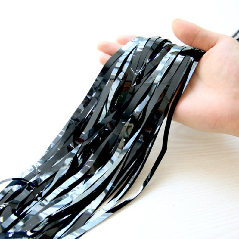 2 Black Foil Curtain Tinsel Backdrop Black Foil Wedding Birthday Decor