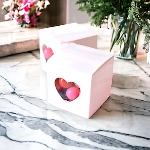 Wedding Favor Box, Heart Window White Wedding Baby Shower Candy Favor Boxes 2&quot; x 2&quot; x 2&quot;