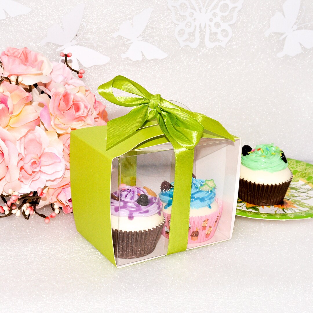 12 Lime Green Cupcake Gift Window Box Birthday Favor Box for Etsy