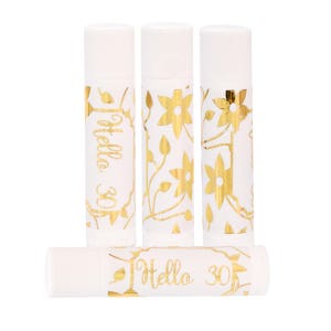 Hello 30 Metallic Labels, Hello Thirty Birthday Lip Balm Labels, Foil Lip Balm Stickers, Birthday Gold Labels, Foil Party Favor Stickers
