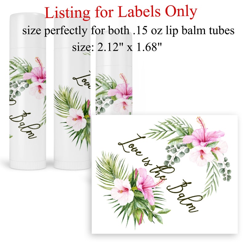 Tropical Wedding Lip Balm Labels, Hawaiian Bridal Shower Chapstick Stickers, Party Favor Birthday Labels image 2