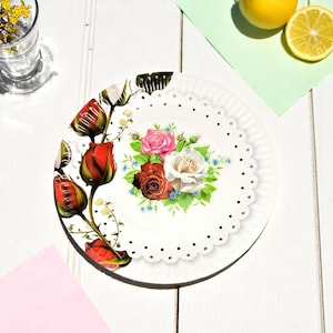 40 Rose Garden Party Dessert Paper Plates, Floral Tea Party Plates Shower, Baby Shower, Birthday Spring Celebration, Vintage Paper Tableware