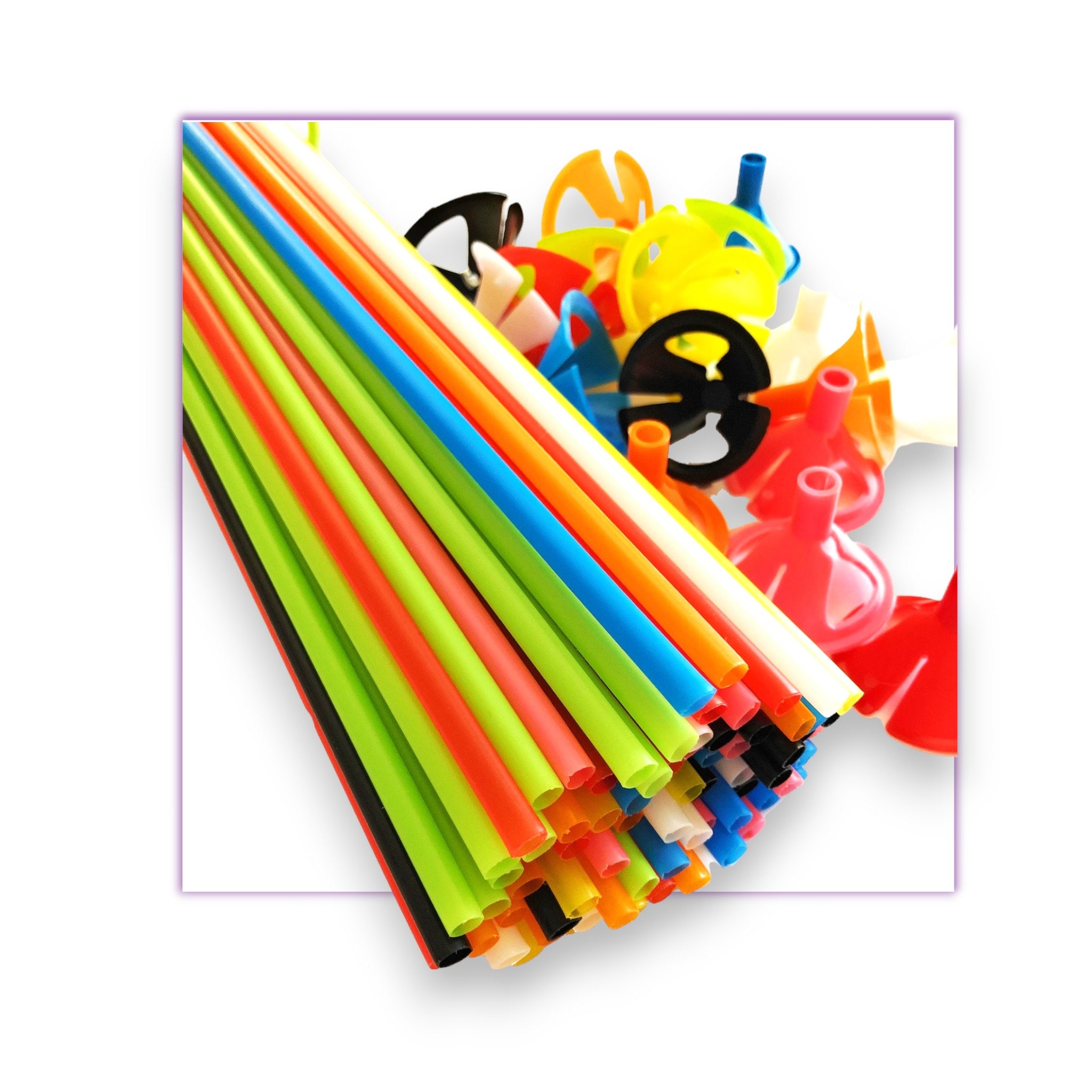 Balloon Stick Holders with Cups, Party Decorations, 5 Colors (300 Pack)