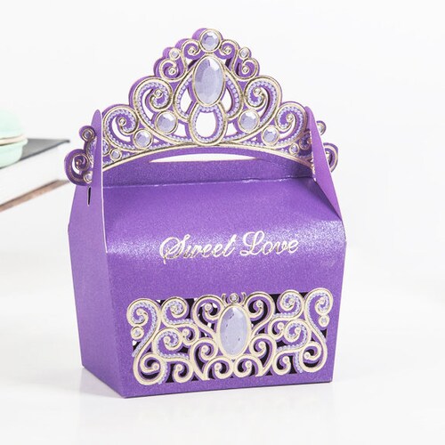 12 Princess Purple Crown Tiara Favor Box Purple Princess Gift Etsy