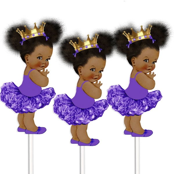 3 Purple Gold Princess Centerpieces African American Birthday Baby Shower Table Decor