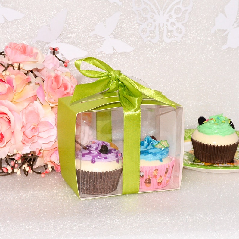 12 Lime Green Cupcake Gift Window Box Birthday Favor Box for Etsy