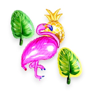 Tropical Foil Balloons: Flamingo, Pineapple, Palm Leaf Party Decor