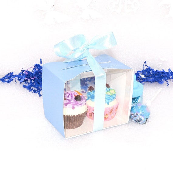 12 Cupcake Boxes Baby Shower Boy Baby Blue Cake Boxes With Etsy
