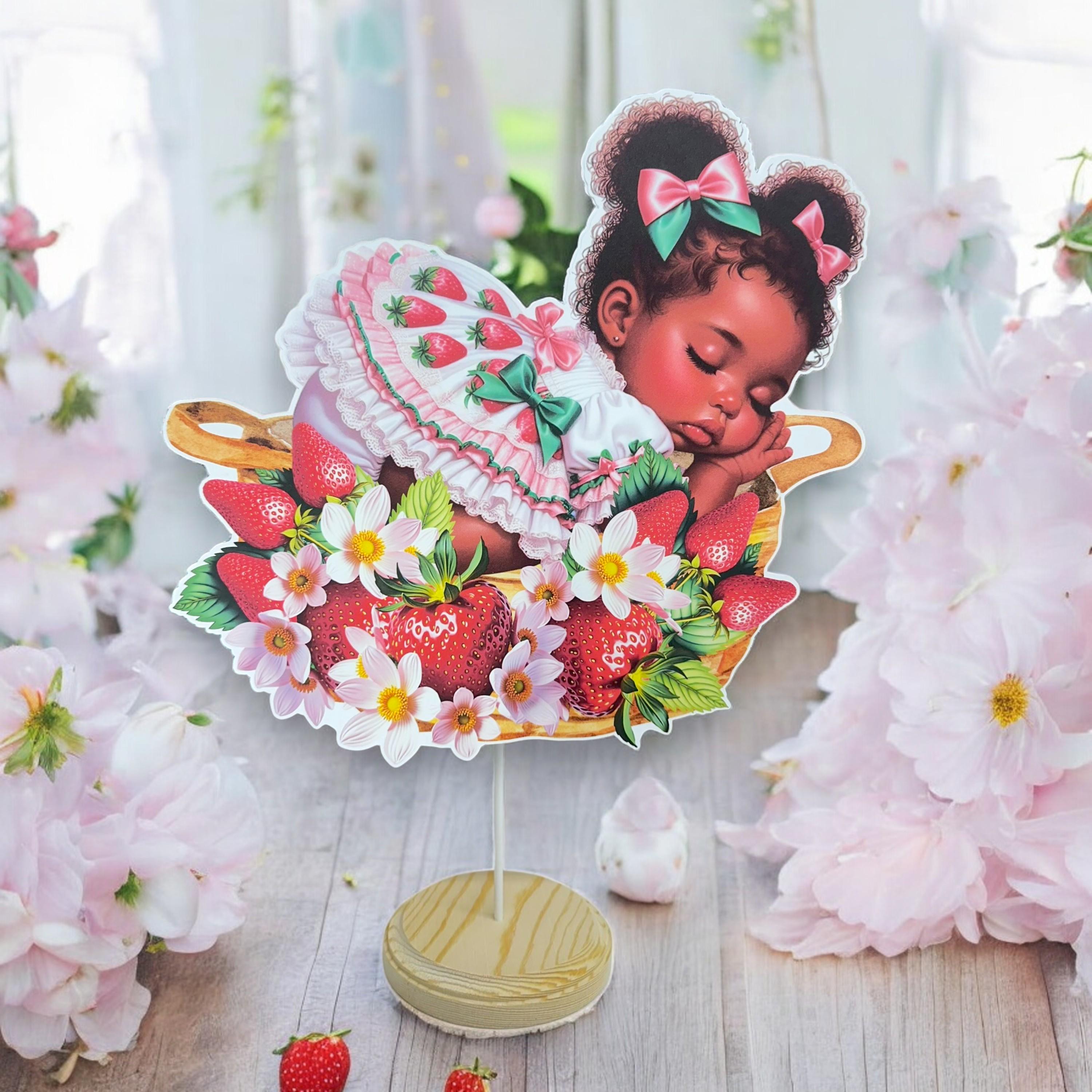 Sleeping Strawberry Girl Baby Shower Centerpiece: Pink & Green Party Decoration