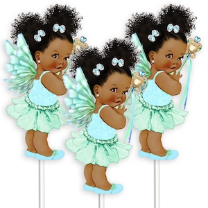 3 Mint Fairy Centerpieces African American Birthday Table Decor