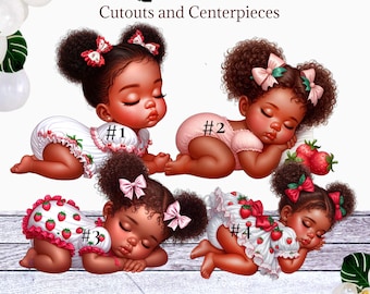 Strawberry Baby Girl Cutouts: African American, Sweet Fruit Theme Party Decorations