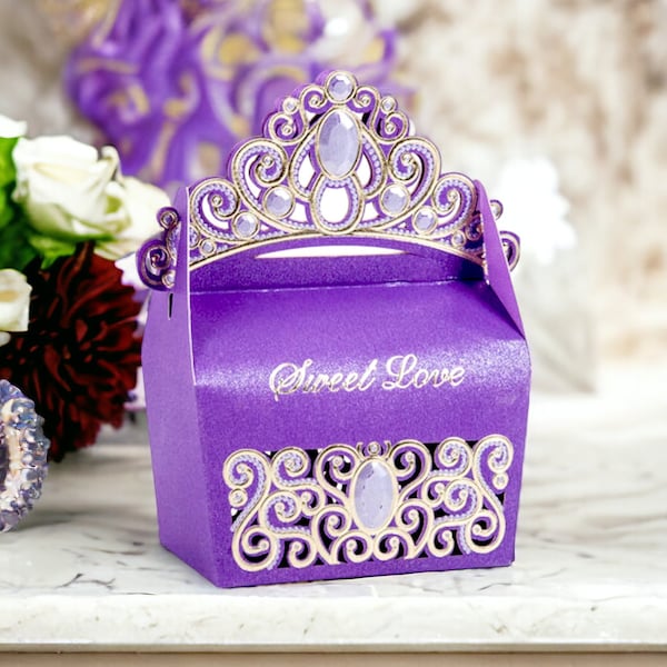 12 Princess Purple Crown Tiara Favor Boxes - Perfect Purple Princess Gift for Birthday Parties and Baby Showers