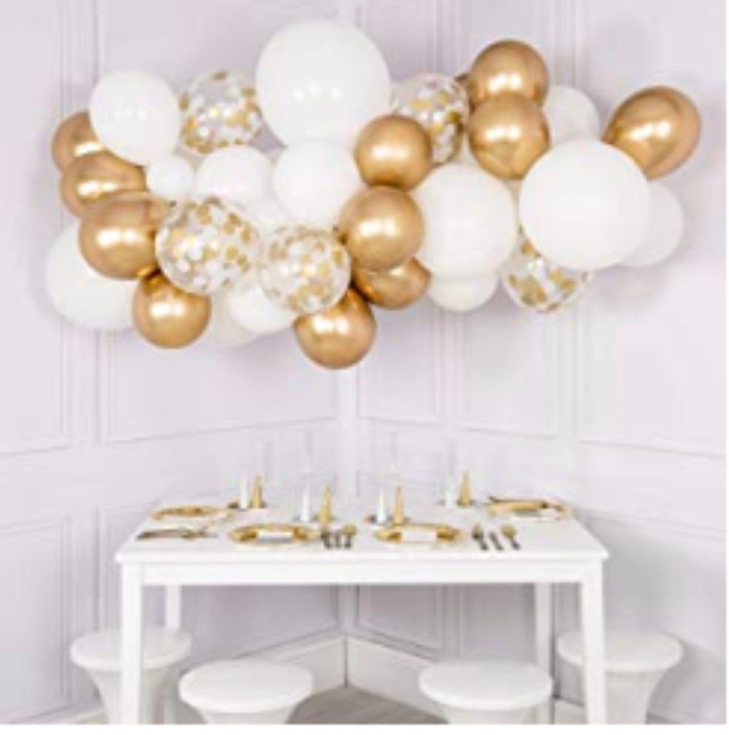 White Gold Balloons Arch Garland Kit Confetti Birthday Wedding Balloons ...