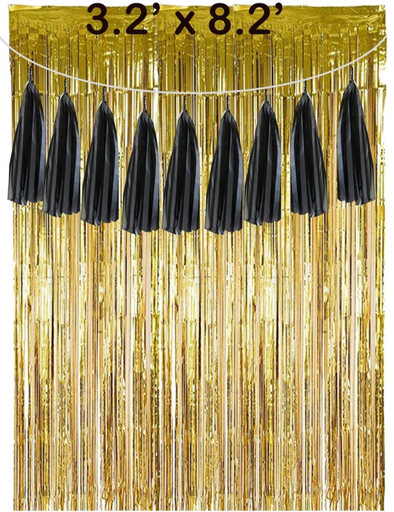 Set Black Tassel Garland And Gold Metallic Foil Fringe Etsy