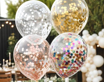 Confetti Balloons, 11-Inch Clear Latex for Birthday Party Decor