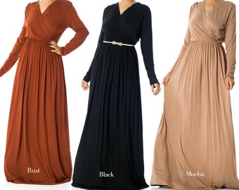 long sleeve rayon maxi dress