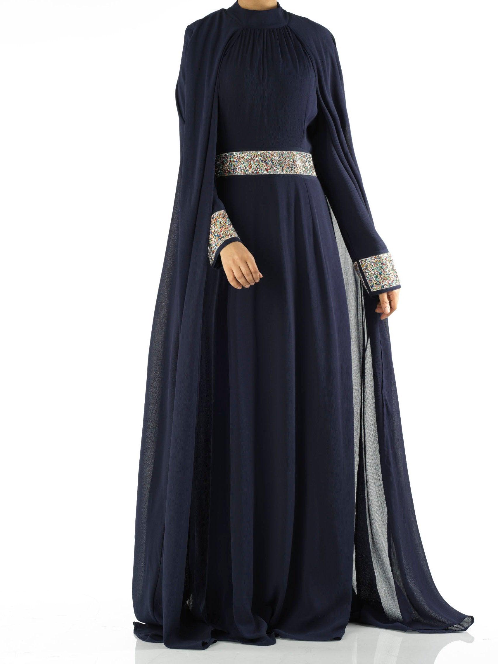 Crystal Cape Maxi Dress, Modest Chiffon Women's Gown - Etsy