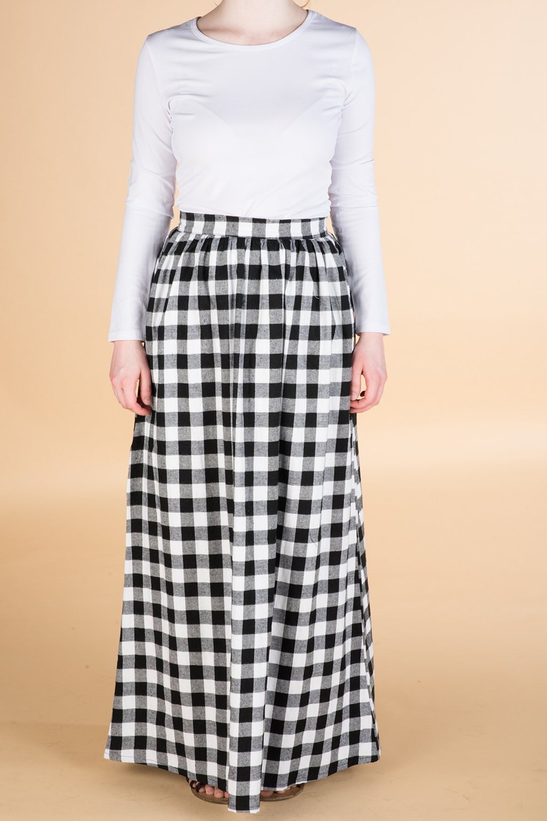 Maxi Skirt Floor Legnth Skirt White Plaid Maxi Skirtmodest - Etsy