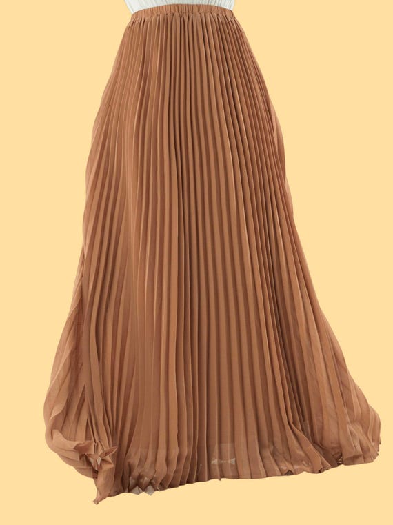 Mocha Pleated Chiffon Maxi Skirt