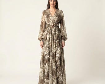chinese dress ladies Amari Dress Mila Leopard Brown – Laneway Boutique main image 1