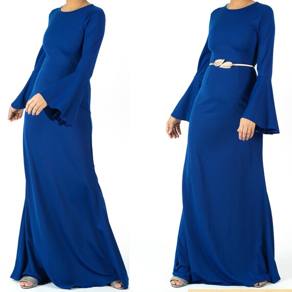 royal blue bell sleeve dress