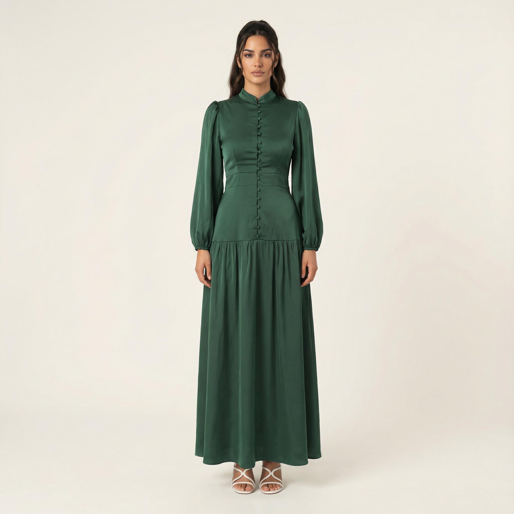 kabayare fashion dress Buttercream Polka dot Long sleeve Maxi modest dress – Kabayare main image 1