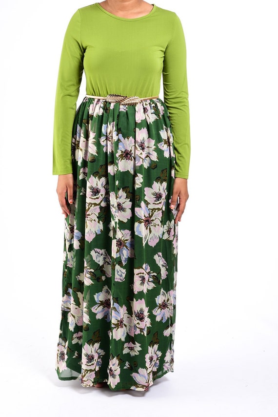 Modest Dress Maxi Dress With Sleeve Abaya Green Gardenia | Etsy