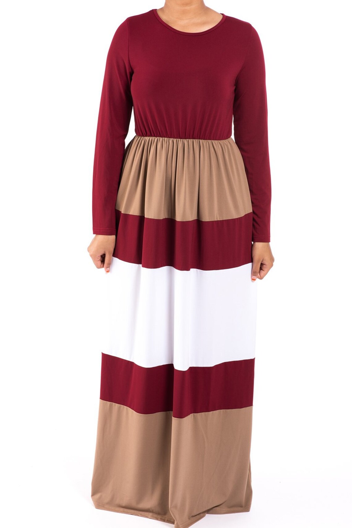 Maroon color-block maxi dressmodest fashion modest dresses | Etsy