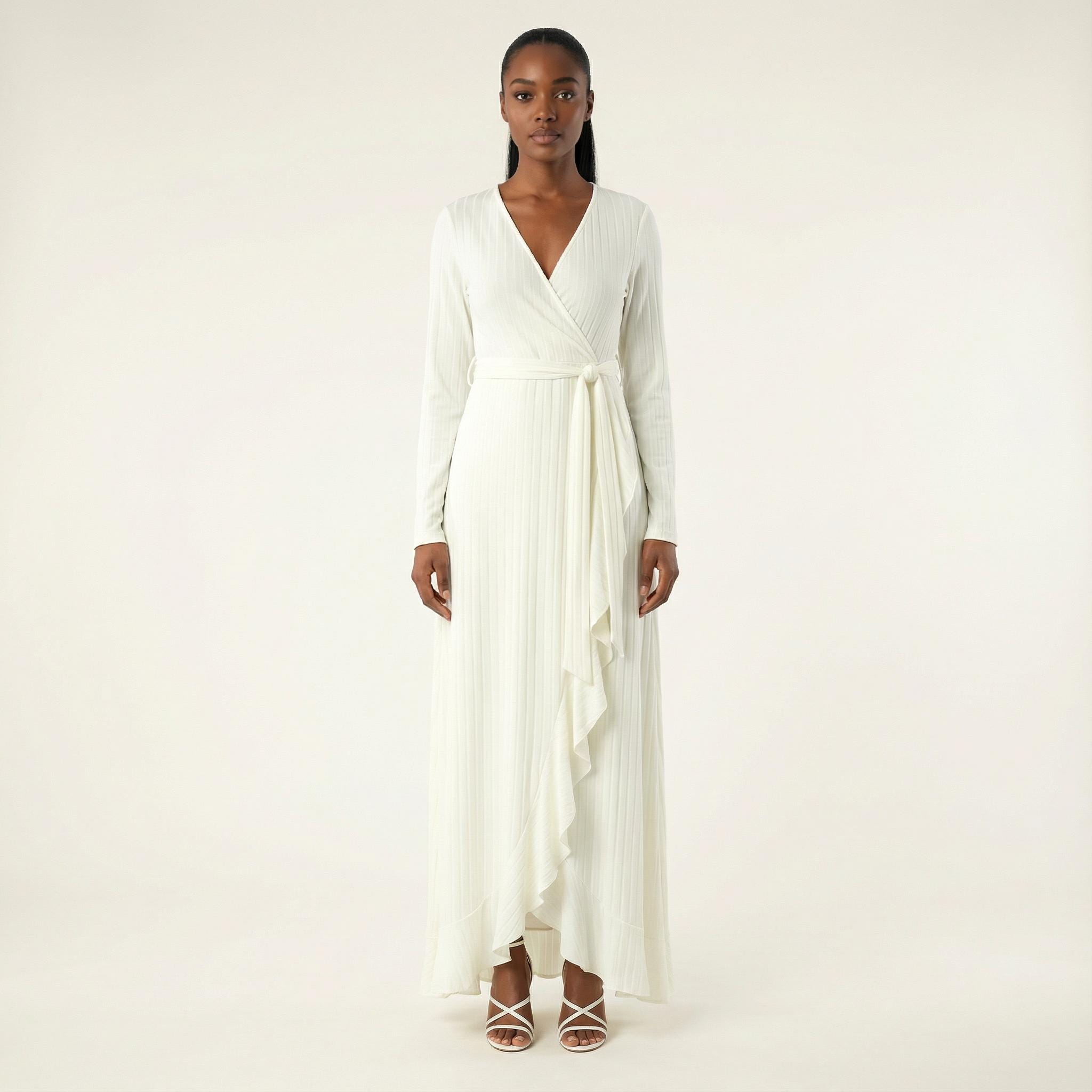 Ribbed Ruffle Wrap Maxi Dress, Modest Long Sleeve Gown - Etsy