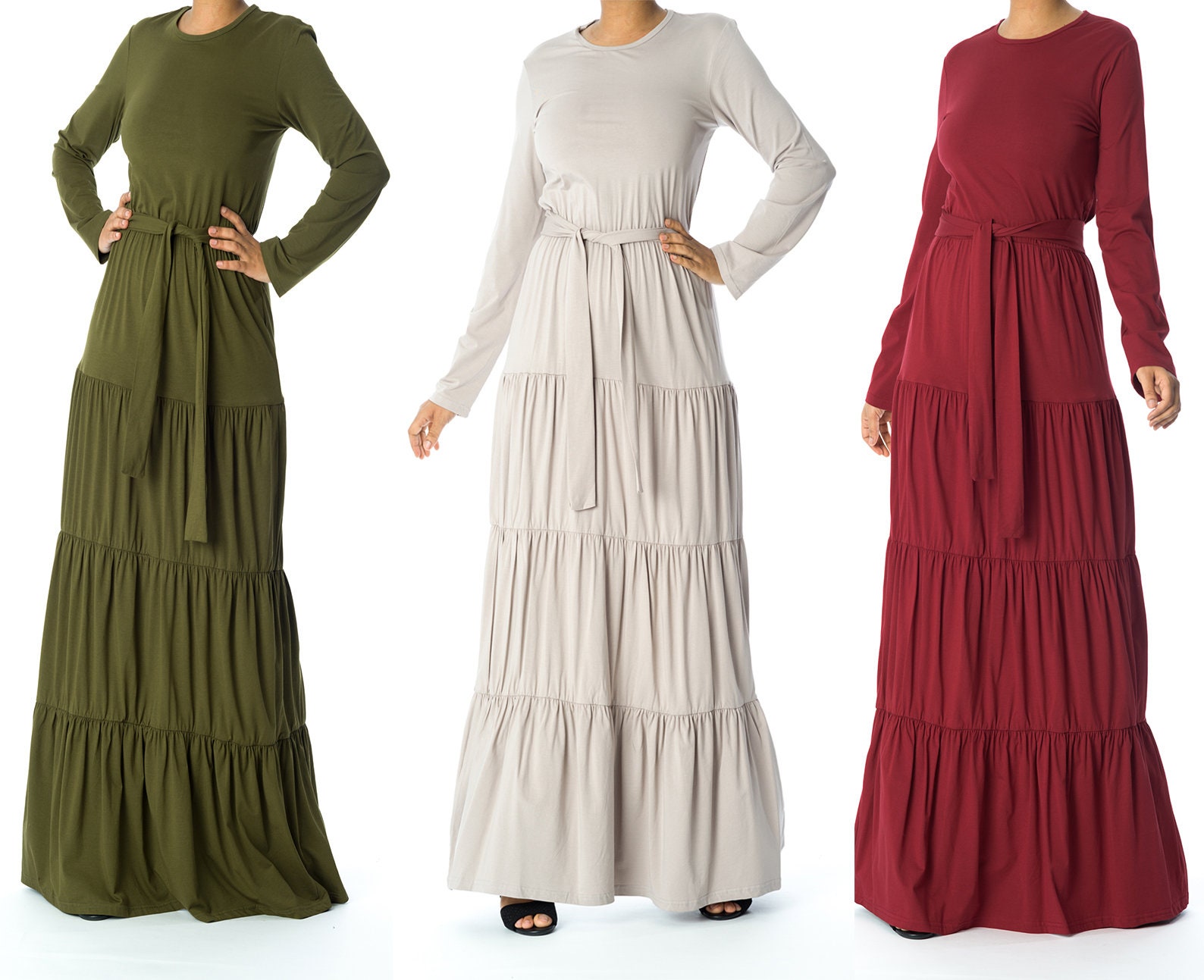 Tiered Cotton Long Sleeve Maxi Dress ...