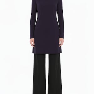 Navy Blue Basic Modest Long Sleeve Cotton Midi Top