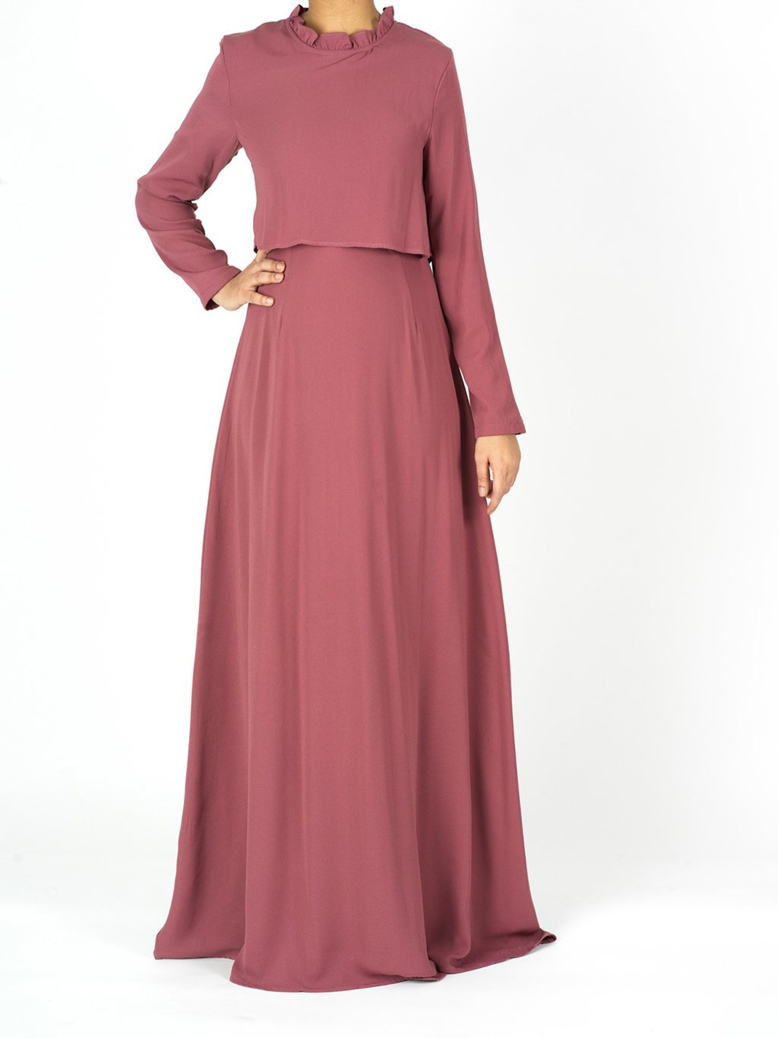 Maxi Kleid mit rmel abaya Aurora  Crepe High Neck Crop Etsy