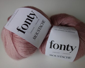 Pelote de laine FONTY, qualité Moustache, coloris Rose ancien, Mérinos mohair et soie. Aiguilles numero 3,5 - 4