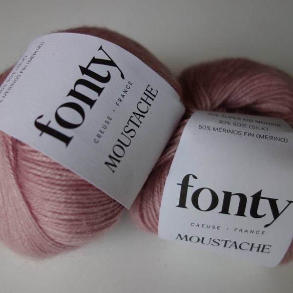 Pelote de laine FONTY, qualité Moustache, coloris Rose ancien, Mérinos mohair et soie. Aiguilles numero 3,5 - 4