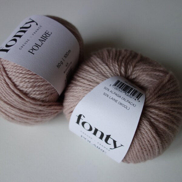 Pelote de laine FONTY, qualité Polaire, coloris Rose-Beige, Laine et baby Alpaga. Aiguilles numero 4