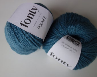 Pelote de laine FONTY, qualité Polaire, coloris Bleu moyen, Laine et baby Alpaga. Aiguilles numero 4