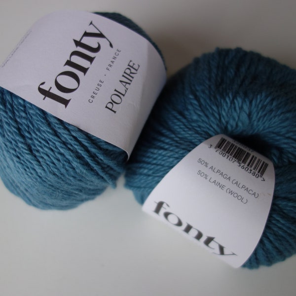 Pelote de laine FONTY, qualité Polaire, coloris Bleu moyen, Laine et baby Alpaga. Aiguilles numero 4