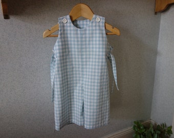 baby overalls, ORGANIC COTTON, mint colored gingham, scalable sizes, 6 months, buttoned shoulders, cropped trouser legs