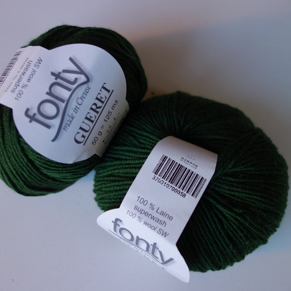 Pelote de laine FONTY, Guéret coloris vert mousse, 100%mérinos