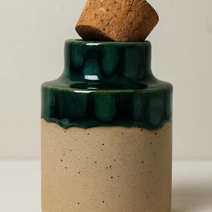 Ceramic Kitchen Jar With Cork Lid, Stoneware Canister, Handmade Pottery Jar, Kitchen Organization