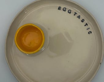 Handmade Egg Plate with Integrated Egg Cup, Whimsical Breakfast Dish