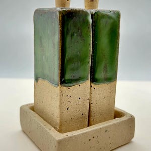 Stoneware Salt Shakers With Tray, Rustic Cork Top Kitchen Decor