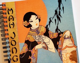 Portada de la foto de una portada vintage de 1920 mahjong score pad, cuaderno, 80 páginas blancas