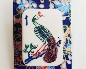 Gepäckanhänger mit Metallring, Rechteck, Bambus Pfau Mahjong Motiv