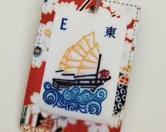 Luggage Tag with Metal Ring, Rectangle ~ Mother Nature Mahjong Tile Image, East Wind