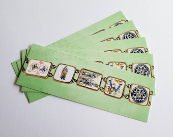 Mahjong Tile Themed Bracelet Bookmarks Green Background